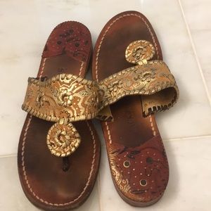 Gold patterned Jack Rodgers sandals